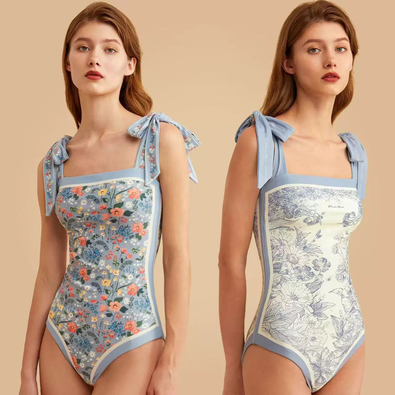 Трансграничный двухсторонний купальник с принтом в стиле ретро