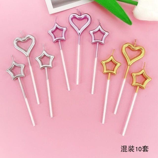 卸売誕生日ケーキキャンドル金メッキ星形ハート型クリエイティブロマンチックパーティー製菓用品発光|undefined