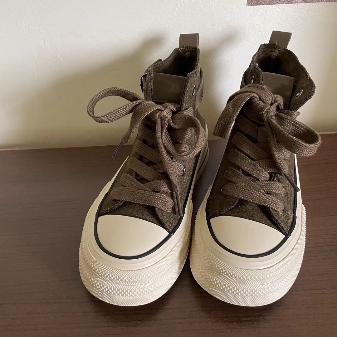 磨砂皮高帮帆布鞋女2025年秋冬百搭新品新品休闲时尚厚底增高板鞋