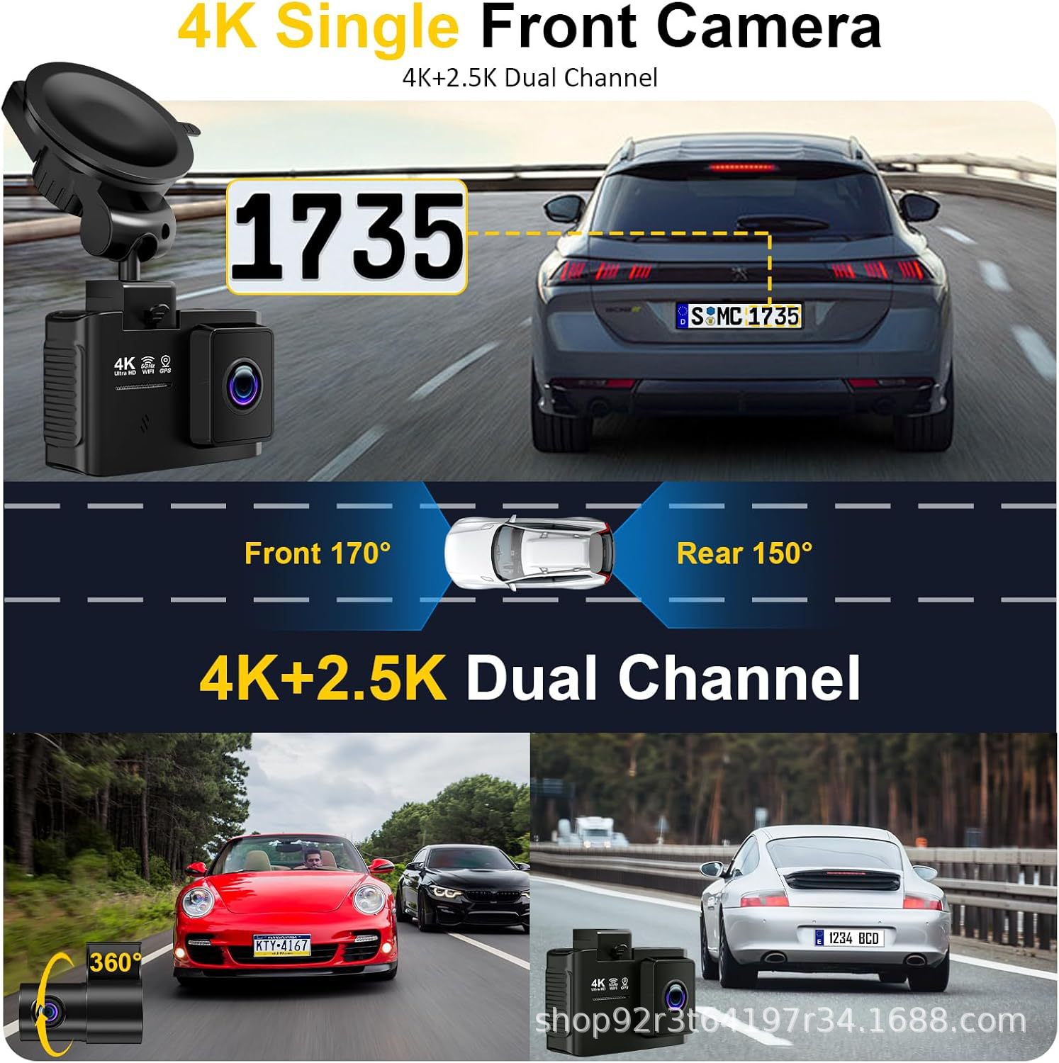 New private model 4K+1080P dual-lens 5G WiFi dashcam with high-definition image viewable on mobile phones