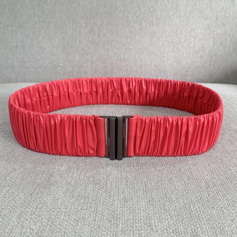 Nuevo cinturón elástico brillante de tela plisado cintura elástica sello ancho de las mujeres todo partido con cintura para adelgazar