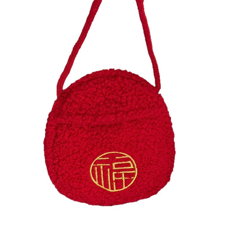 2026 bolsas rojas de Año Nuevo para niños lindas mini bolsas rojas de peluche para niños y niñas bolsas de Año Nuevo para bebés felizes
