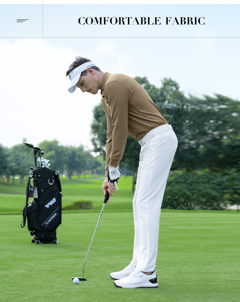 Áo polo nam dài tay golf PGM chất liệu waffle thoáng khí co giãn cao — Tay áo dài màu đen [kết cấu bánh quế/viền xẻ/độ đàn hồi cao ở mọi mặt] YF823 chi tiết 20