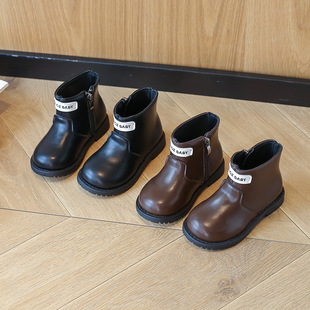 Girls' Boots 2025 Winter New Korean Style Kidsren's Side Zipper Boots Girls' Fashionable Internet Celebrity Letter Short Boots
