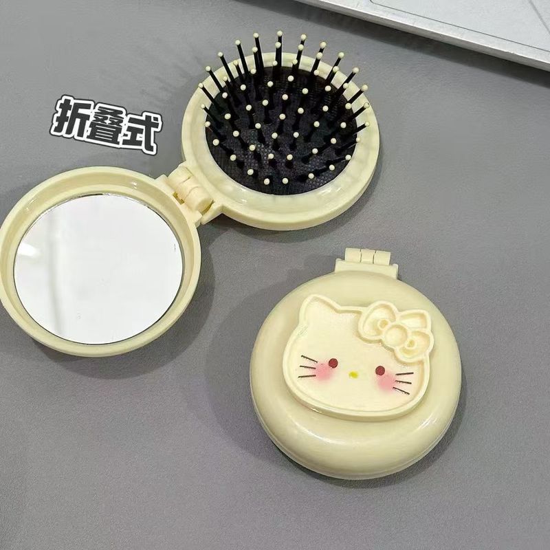【新製品】かわいいkt猫ラウンドエアクッションコームツーインワンミラーコーム旅行ポータブル折りたたみエアバッグコーム|undefined