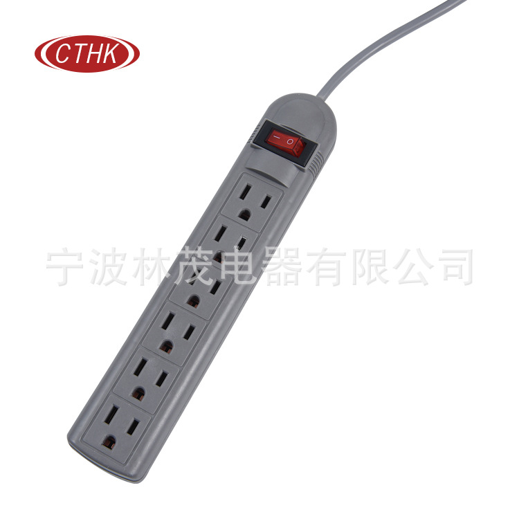 厂家批发 美式6孔拖线板 多色 美标插板带开关 墨西哥南美市场