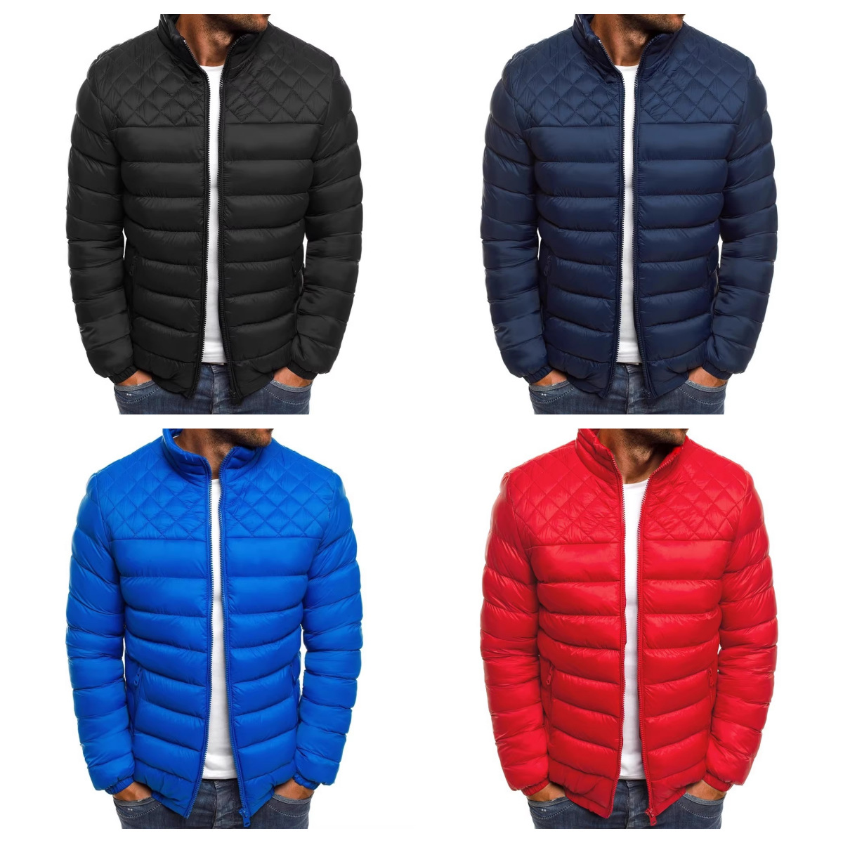 跨境专供男士菱形绗缝轻薄羽绒服立领棉袄多色休闲短款棉服外套批