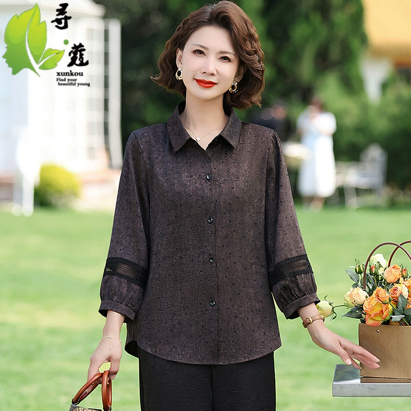 Новый средний и пожилой весенний костюм мамы весной и летом тонкий женский большой размер повседневный топ модный воротник рубашки женский летний