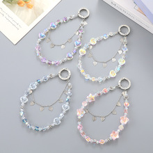 新款双链条爱心手腕式挂链镀彩五角星串珠钥匙扣挂饰女式手机挂件