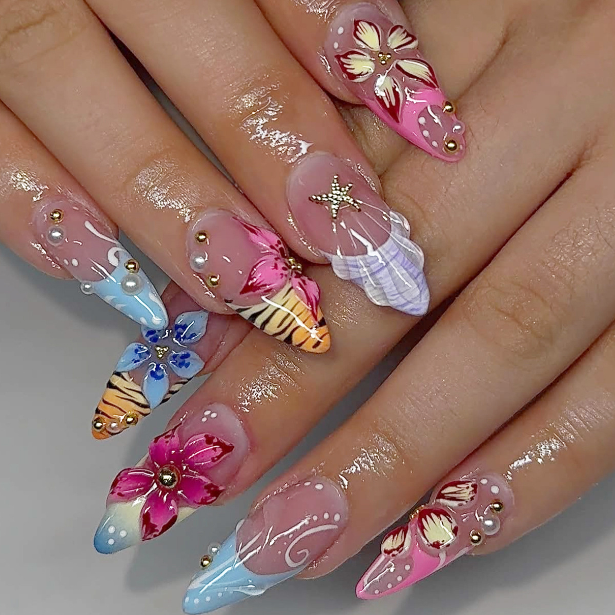 Almond three dimensional nail stickers