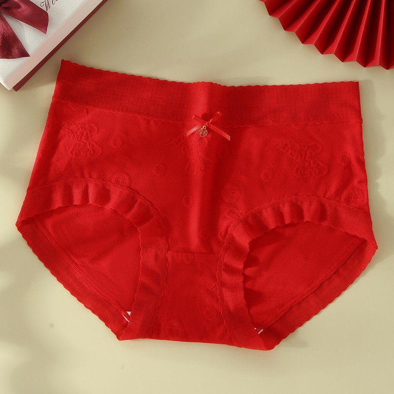 Año DE NACIMIENTO ropa interior roja entrepierna de algodón para mujer antibacteriano sin costuras cintura alta conejo año dragón boda calzoncillos de algodón