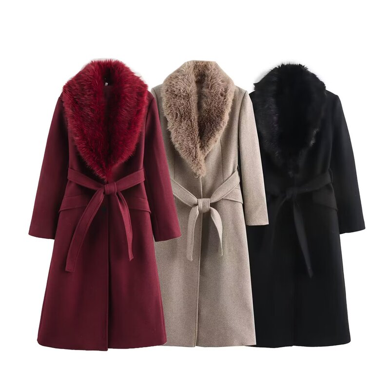 Foreign trade list! New Women's Clothing European and American-style Fashion Simple All-match Fur Collar Wool Coat 9225147
