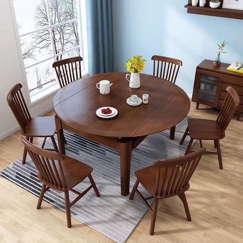 Modern Minimalist Home All-Natural Wood Dining Table and Chair Set with Extendable and Foldable Square and Round Tables, Ideal for Small Apartments
