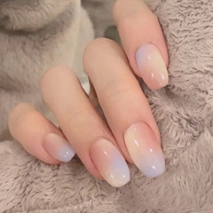 Fresh and Sweet Style Wearable Nail Art Sticker Ice-Transparent Color Gradient Removable Medium-Long Nail Sticker Wholesale