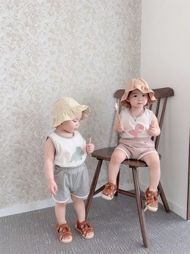 Korean Version Ins Children's Casual Versatile Stylish Set Animal Sleeveless Summer Cool Thin Outwear for Boys and Girls Two Pieces