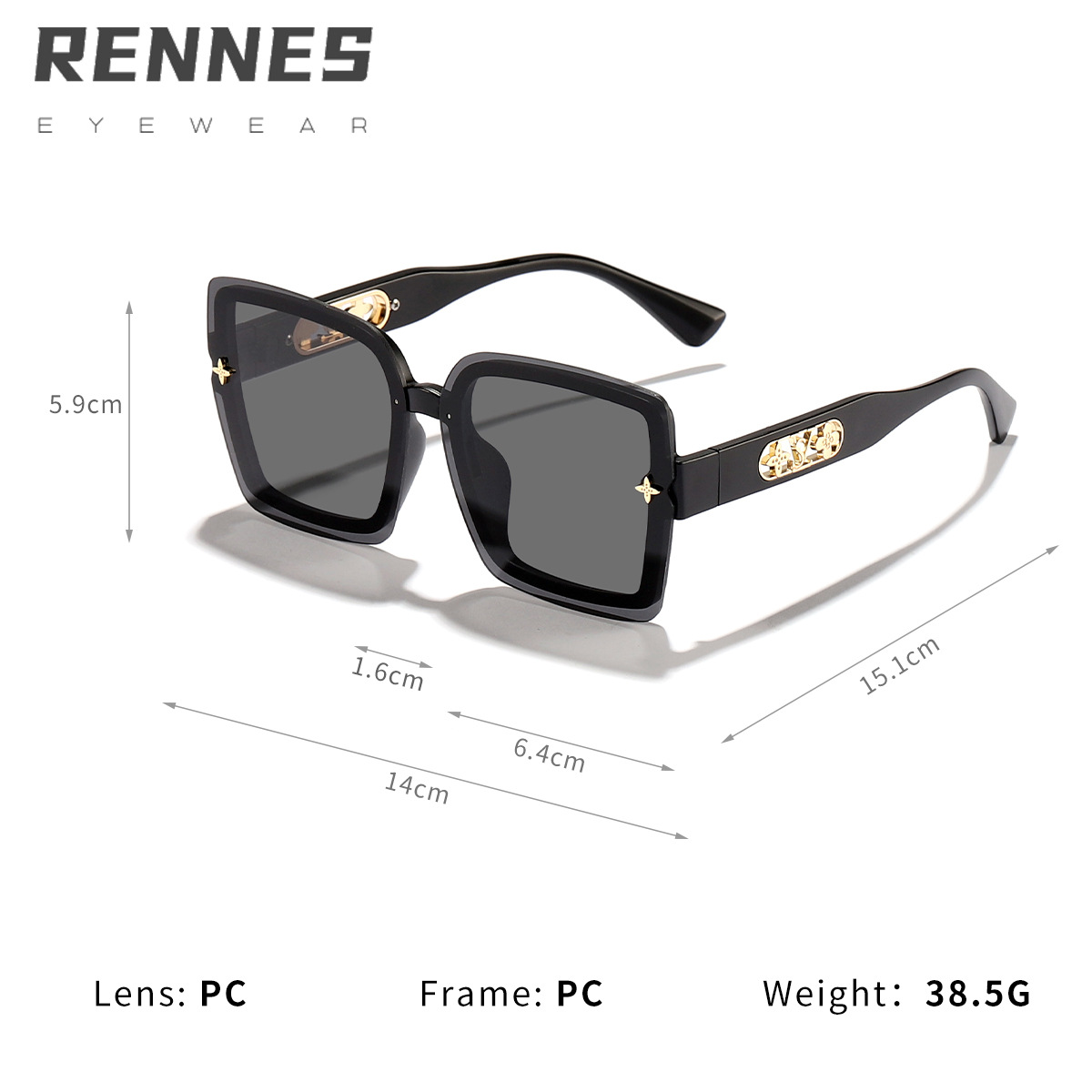 Nuevos accesorios de trébol de cuatro hojas con marco hueco transfronterizo Gafas de sol de moda Gafas de sol de protección UV para exteriores para PC coreanas