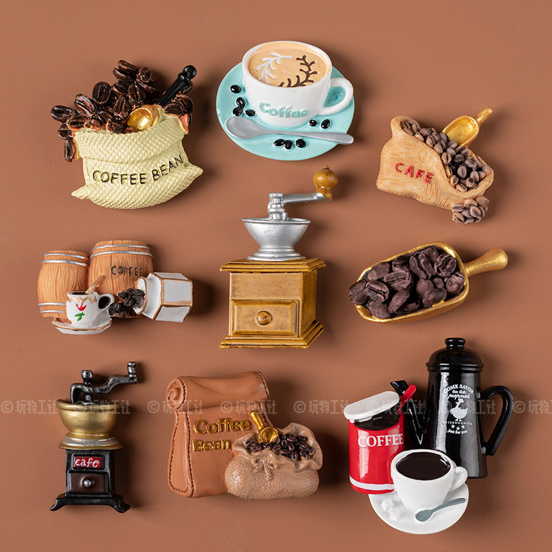 Creative Coffee Series Refrigerator Magnets Korean Ins Food and Play Magnetic Stickers Scandinavian Stereo Decorative Magnets