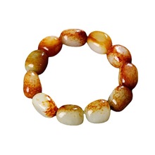 新疆天然和田玉籽料随形原石手链枣红黄皮俏色手串玉石玉器批发