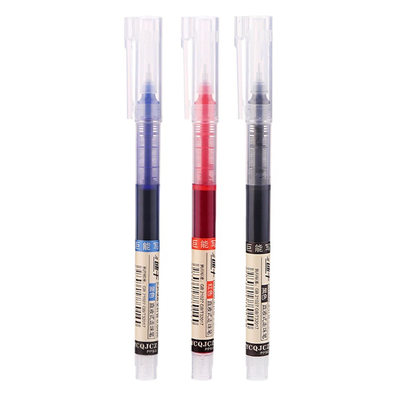 Straight Liquid Ball Pen Plastic Full Needle Tube Large Capacity Student Exam Brush Question Pen Quick-Drying Gel Pen Wholesale