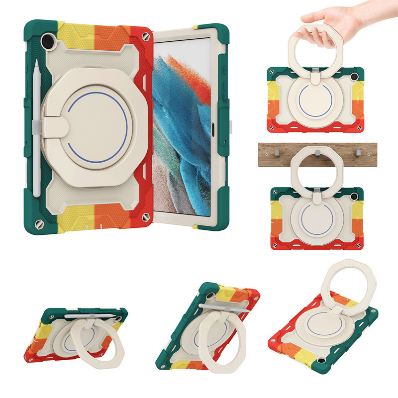 Suitable for Samsung Tab A8 10.5 Colorful Silicone Tablet Case Pc Bracelet Satchel Rotating Stand A7 Protective Case