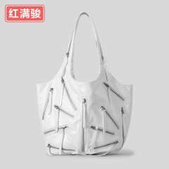 レトロオートバイ脇バッグ、ファッショナブルで多用途、ダークマルチジッパーデザイン、ショルダーバッグ、トートバッグ、大容量女性工場