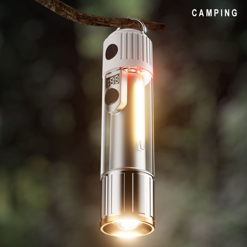 Nueva linterna de luz fuerte carga larga duración doble fuente de luz al aire libre alta luz portátil linterna de campamento doméstica