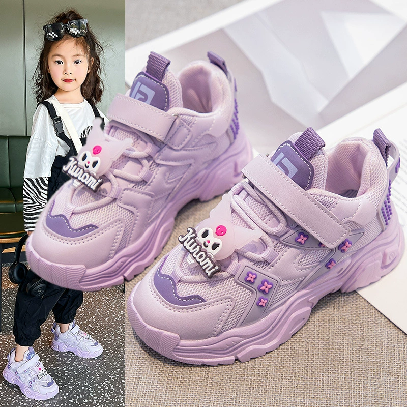 Детские спортивные кроссовки Kuromi для девочек весна-осень 2025, новые, из дышащей сетки, для старших девочек, в стиле "dad shoes"