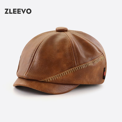 Yangguan/ZLEEVO  Autumn and Winter New PU Newsboy Hats Men's and Women's Retro Fashion Painter Caps Berets 