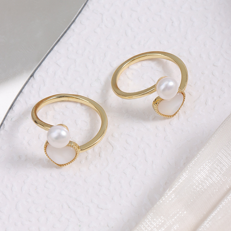 Love Pearl Ring Natural Freshwater Inlaid Mother-Of-Pearl Simple Temperament Versatile Ring Female Manufacturer Wholesale