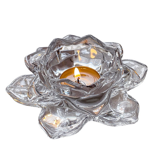 Chinese transparent crystal glass lotus candlestick candle holder lotus lamp romantic candlelight home accessories craft ornaments