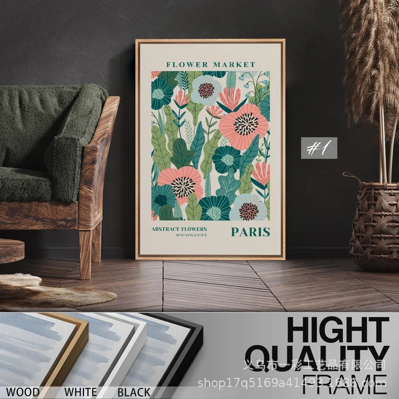 Tres pinturas abstractas de lona de flores y plantas con marcos, pinturas de paredes raspadas, arte moderno minimalista, instalación Bohemia