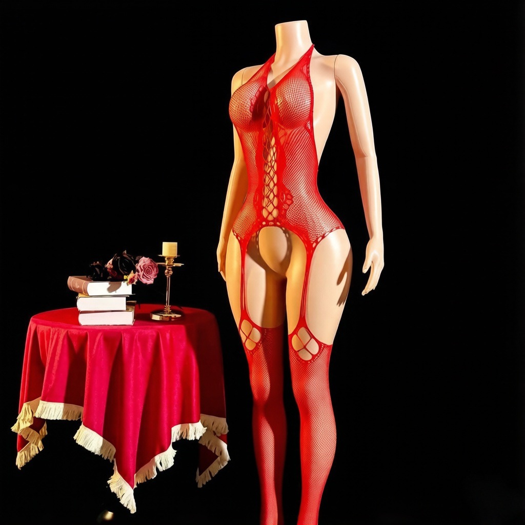 Fábrica de ropa interior de mariposa transfronteriza Temu europea y americana sexy cuello colgante uniformes de malla seducción amor 748