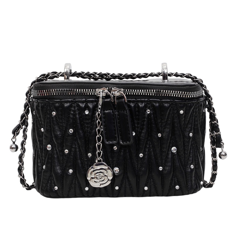 Bolso de cubo de moda coreana 2025 nuevo bolso de cadena pequeño bolso de hombro con diamantes con fragancia pequeña bolso de mensajero de hilo bordado de diamantes mujer