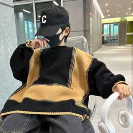美式儿童装男童毛衣秋冬款2025年新款休闲男孩冬季加厚打底中大童