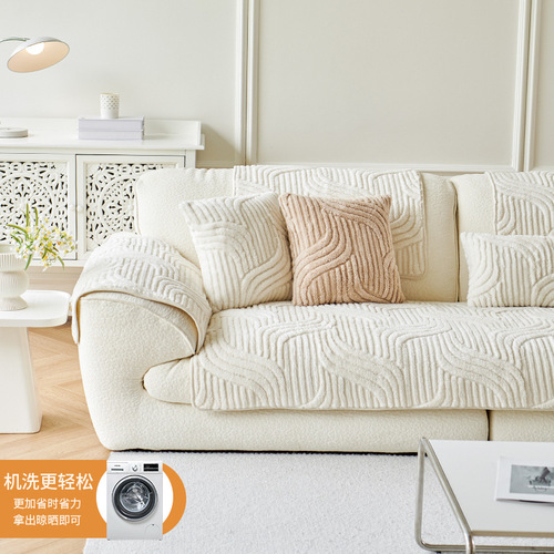 Cross-border exclusive cream-style plush cotton sofa cushion 2025 new winter autumn plush thick seat pad anti-slip cover towel