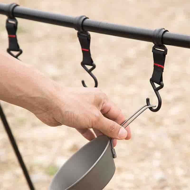 Camping rack gancho Velcro cinta S-tipo gancho picnic rack gancho tienda de campaña al aire libre Rod Hook
