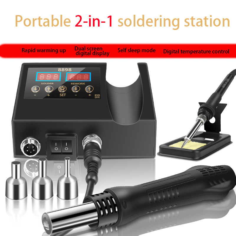 Czdang Portable Hot Air Gun Two-In-One Digital Display Electric Soldering Iron Soldering Station Digital Repair Welding 8898 Desoldering Station