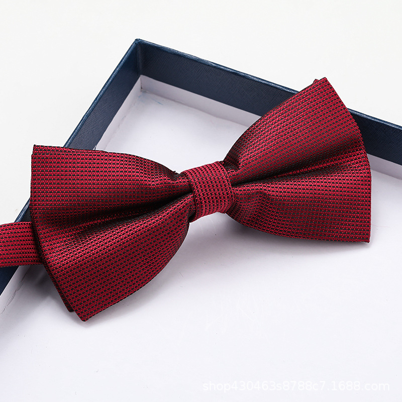 버건디 체크무늬 나비넥타이