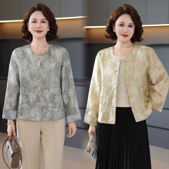 新款中年女装春秋高贵气质夹克上衣服妈妈秋装新中式国风时尚外套