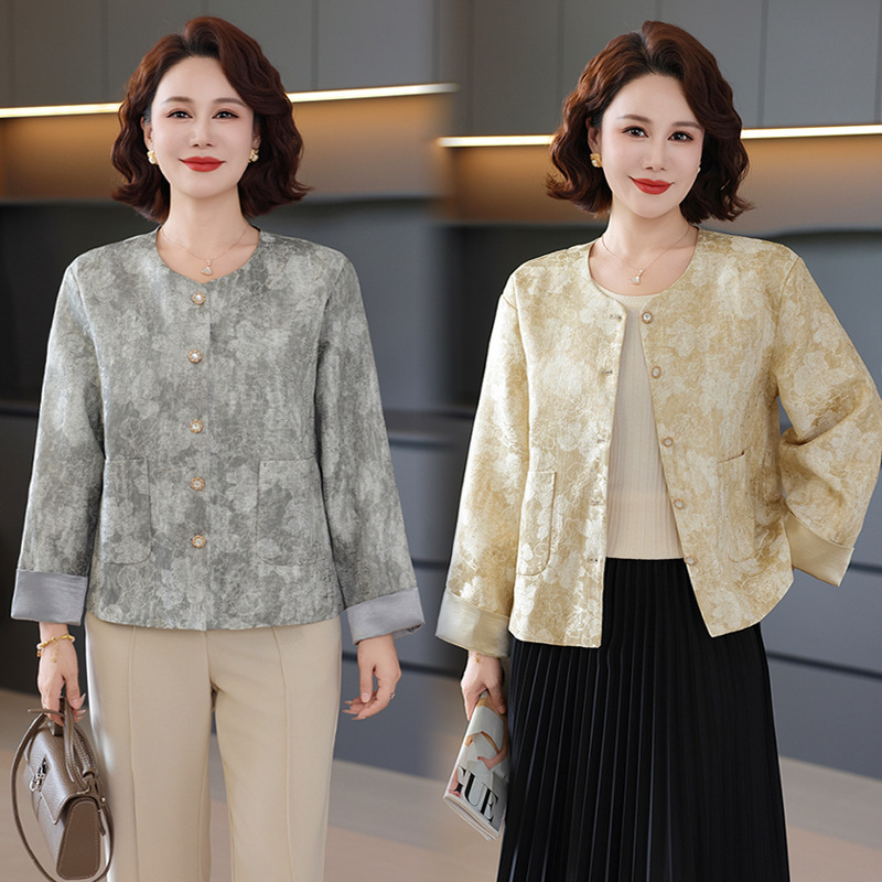 新款中年女装春秋高贵气质夹克上衣服妈妈秋装新中式国风时尚外套|undefined