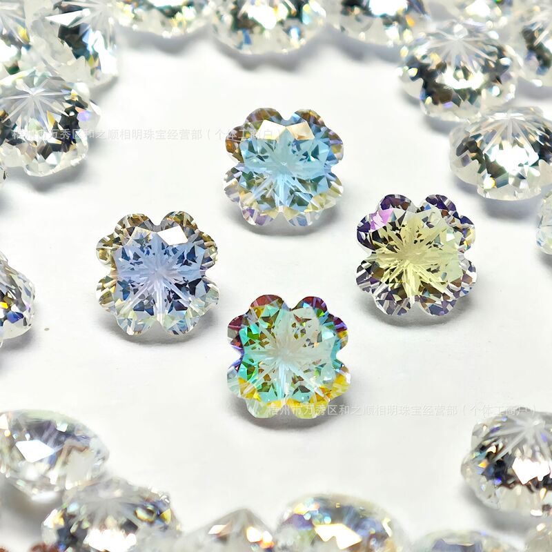 Colorful Flashing Coating Lucky Four-Leaf Clover Zircon Coating Series Xiaohongshu Popular DIY Earring Main Stone Loose Stone