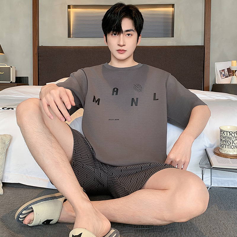 Youguo 2025 신작 소년 순면 루즈 캐주얼 한국 스타일 면 반팔 반바지 잠옷 남성용 가정복