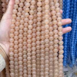 优化天然石藕粉色飘花玉髓diy圆珠散珠手工串珠饰品配件工厂直销