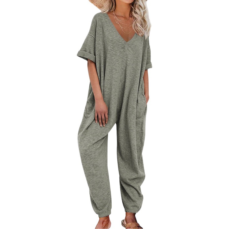 2023 Mono de mujer colorido con cuello en V de media manga mono largo atado al tobillo