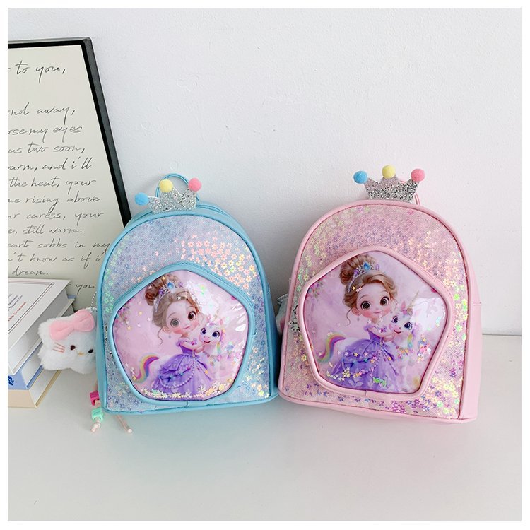 新儿童双肩包卡通亮片女孩背包幼儿园女孩可爱时尚洋气小公主书包
