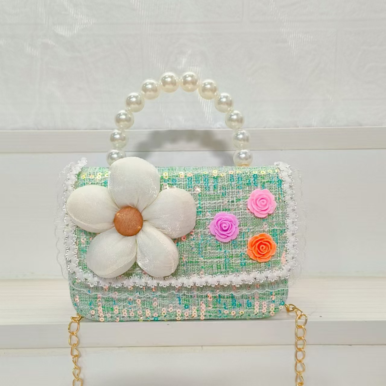 Bolso de princesa, bolso de perla, bolso de hombro, bolso de cambio, bolso de accesorios, bolso de cadena, bolso de Año Nuevo para chicas