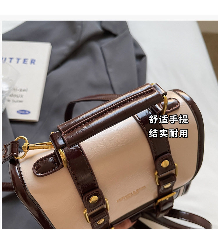Túi xách nữ dáng vuông nhỏ đa năng phong cách retro, túi đeo vai và đeo chéo tiện lợi — Màu be với cà phê không có mặt dây chuyền, Màu cà phê không đồ treo, Màu đen không có đồ treo, Màu be với cà phê có mặt dây chuyền chi tiết 7