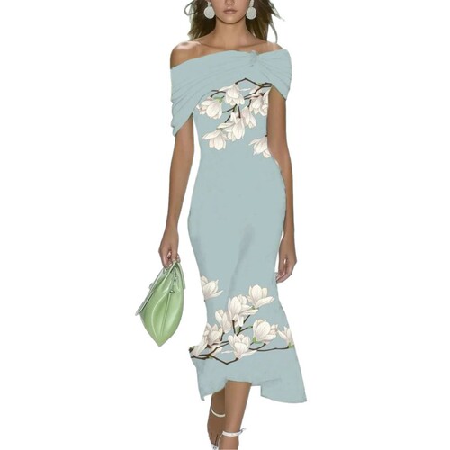 2025 European and American Independent Online Store: SHEIN Elegant Print Long Dress for Office, Parties, and Vacation Looks