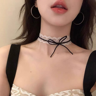Pure Spice Girl Lace Bow Choker Necklace Chain Women Necklace Accessories Collarbone Chain Necklace Sweet Neck Accessories