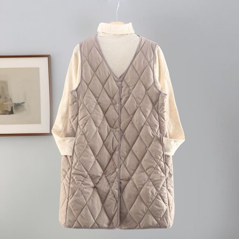 Foreign Trade Pure Color Mid-Length Slim Cotton Vest Spring, Autumn and Winter New Style Waistcoat Vest with Layered Collarless Jacket